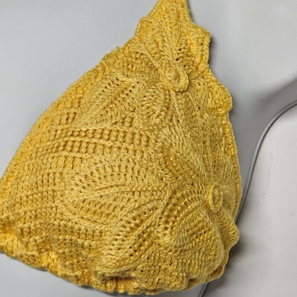 Shade & Shore Yellow Crochet Embroidered Triangle Bikini Top Large Halter‎ Tie